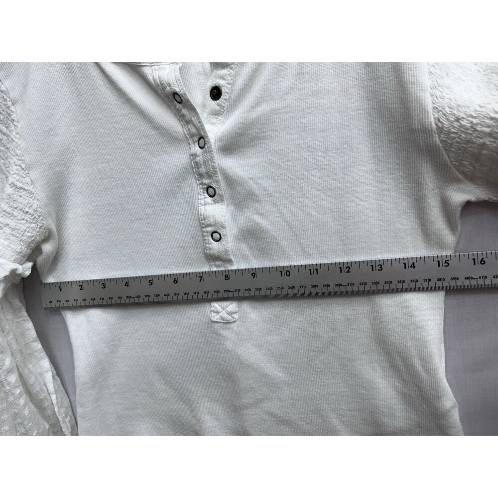 Anthropologie Pilcro Andie Ribbed Henley Balloon Sleeve White Medium Women’s - Picture 8 of 9